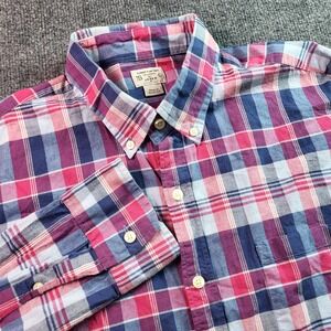 J Crew Mens Summer Plaid Button Down Shirt Tailored Fit Long Sleeve Cotton LARGE